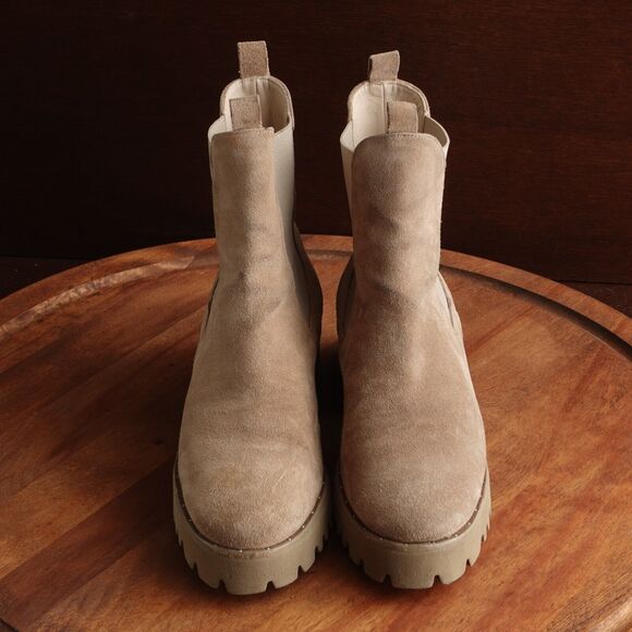 Freda Salvador Boots Womens Size 6.5 Beige Brooke Suede Chelsea Lug Sole Ankle - Picture 2 of 16